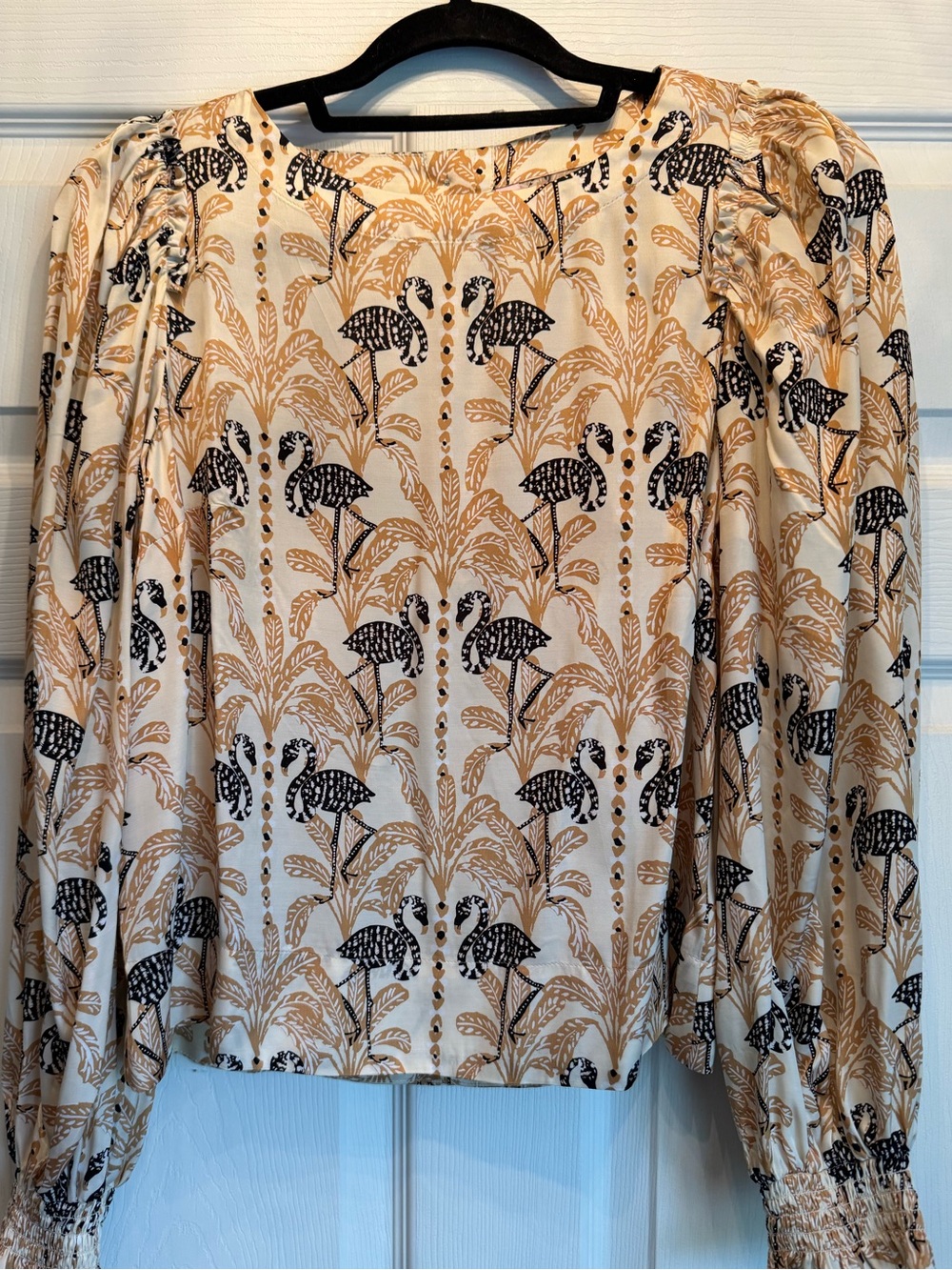 Lilly Pulitzer Cream & Tan Flamingo Print Long Sleeve Top